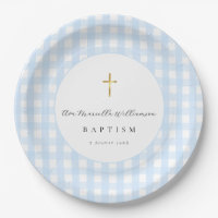 Blue Gingham Baby Boy Baptism Paper