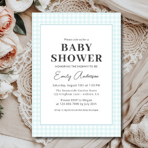 Blue Gingham Baby Boy Shower  Invitation