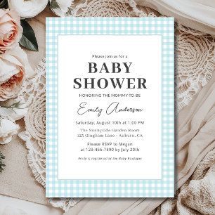 Blue Gingham Baby Boy Shower  Invitation