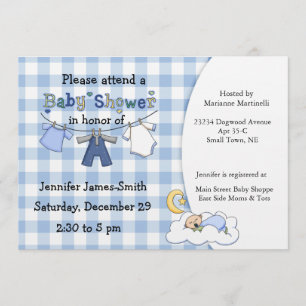 Blue Gingham Baby Boy Shower Invitation