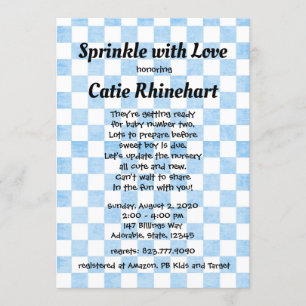 Blue Gingham Baby Boy Shower Sprinkle Invitation