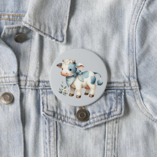 Blue Gingham Baby Cow Pastel Farm Aesthetic 7.5 Cm Round Badge