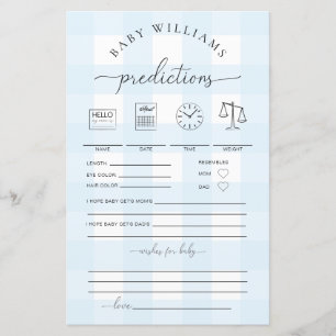 Blue Gingham Baby Predictions Game