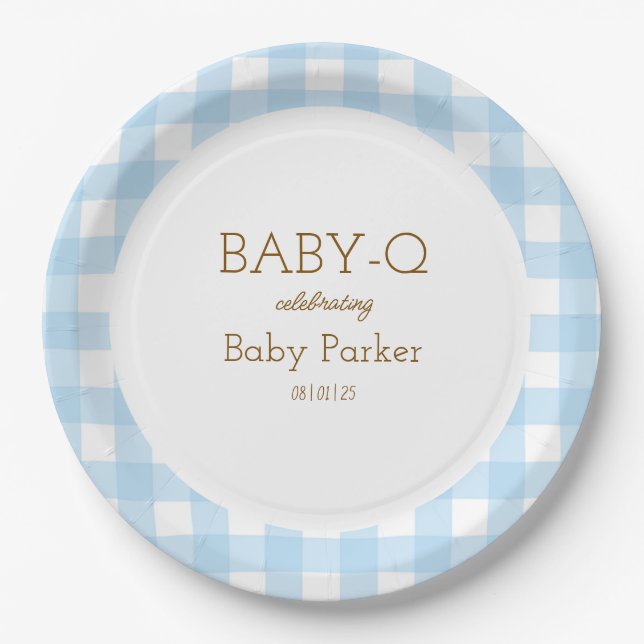 Blue Gingham Baby-Q Circular Plate 2 (Front)