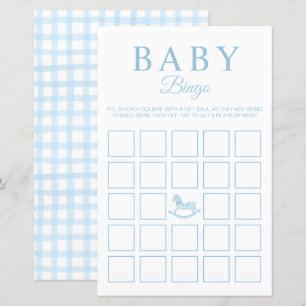Blue Gingham Baby Shower Bingo Game Card