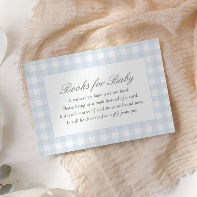 Blue Gingham Baby Shower Books for Baby Enclosure Card (Creator Uploaded)