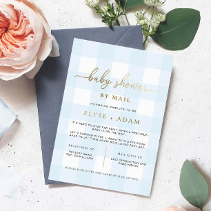 Blue Gingham Baby Shower By Mail Foil Invitation