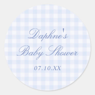 Blue Gingham Baby Shower Classic Round Sticker