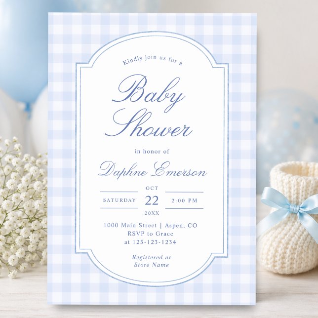 Blue Gingham Baby Shower Invitation (Blue Gingham Baby Shower Invitation
)