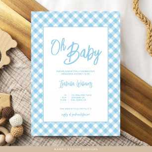 Blue Gingham Baby Shower Invitation