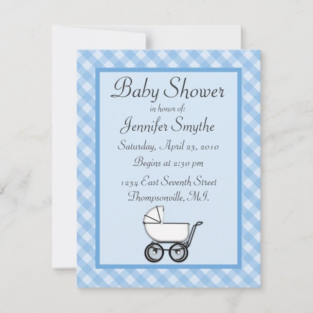 Blue Gingham Baby Shower Invitations (Front)