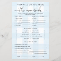 Blue Gingham Baby Shower Know The Mum-to-be Game