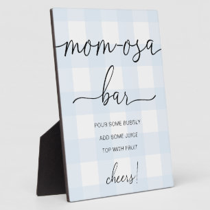 Blue Gingham Baby Shower Mum-osa Bar Sign Plaque