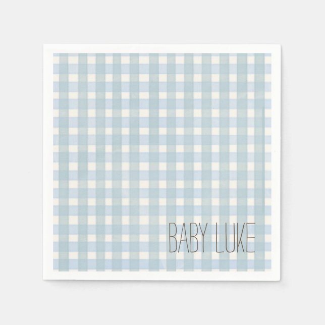 Blue Gingham Baby Shower Napkin (Front)