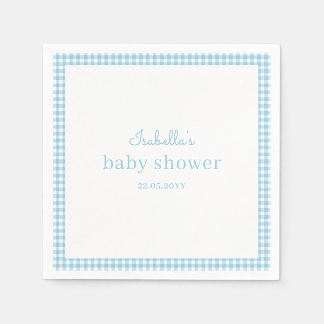 Blue Gingham Baby Shower Napkin (Front)
