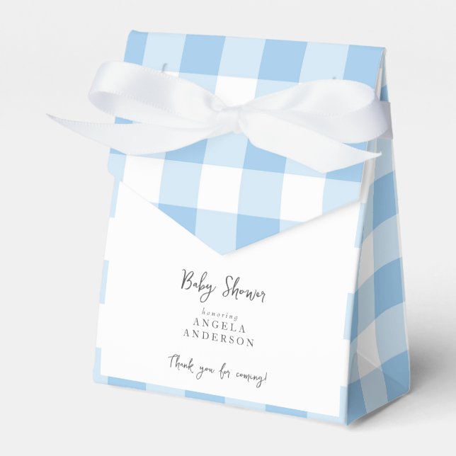Blue Gingham Baby Shower Thank You Favour Box (Front Side)