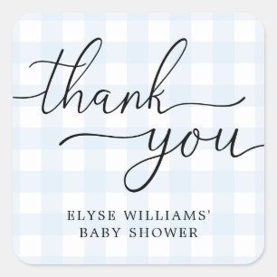 Blue Gingham Baby Shower Thank You Favour Sticker