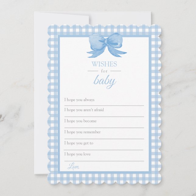 Blue Gingham Baby Shower Wishes for Baby Card (Front)