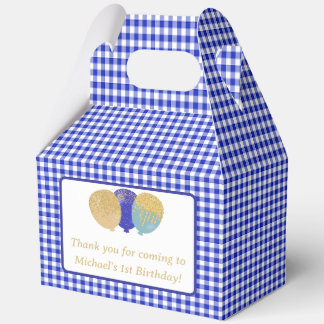 Blue Gingham Balloons Custom Photo Birthday  Favour Box