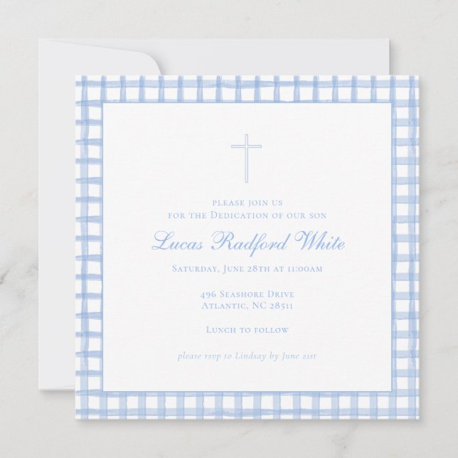 Blue Gingham Baptism/Dedication Invitation (Front)