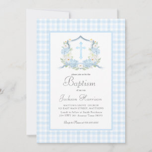 Blue Gingham Baptism Invitation, Boy Baptism Invitation