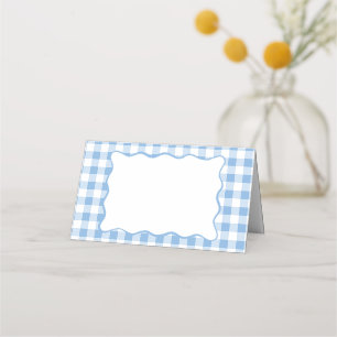 Blue Gingham Barbecue Baby-Q BBQ Baby Shower Place Card