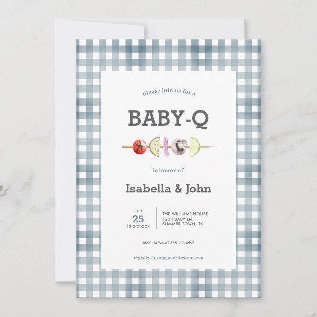 Blue Gingham Barbecue Baby Shower Invitation (Front)
