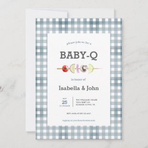 Blue Gingham Barbecue Baby Shower Invitation