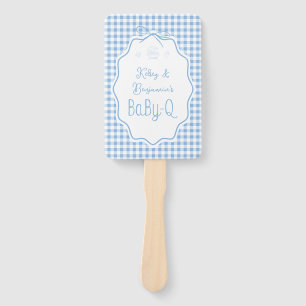 Blue Gingham Barbecue Boy BBQ Baby-Q Baby Shower Hand Fan