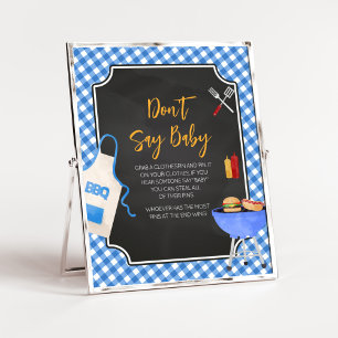 Blue Gingham BBQ Baby Shower Don't Say Baby Poster