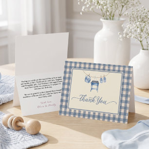 Blue Gingham BBQ Grill Clothesline Baby Shower Thank You Card
