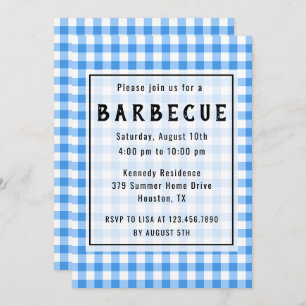 Blue Gingham BBQ Party Invitation