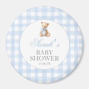 Blue Gingham Bear Baby Shower Magnet