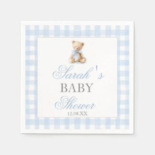 Blue Gingham Bear Baby Shower Napkin