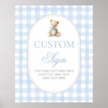 Blue Gingham Bear Customized sign