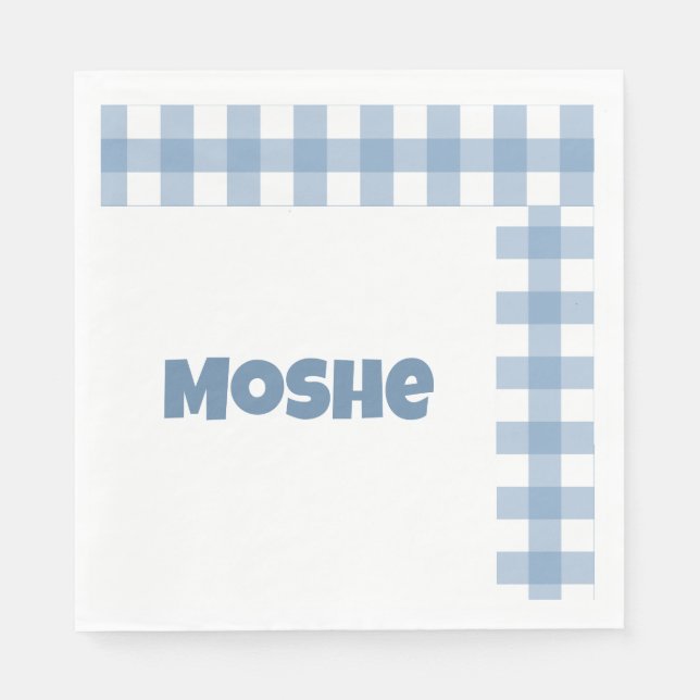 Blue gingham birthday napkin (Front)