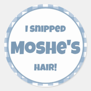 Blue gingham birthday party classic round sticker