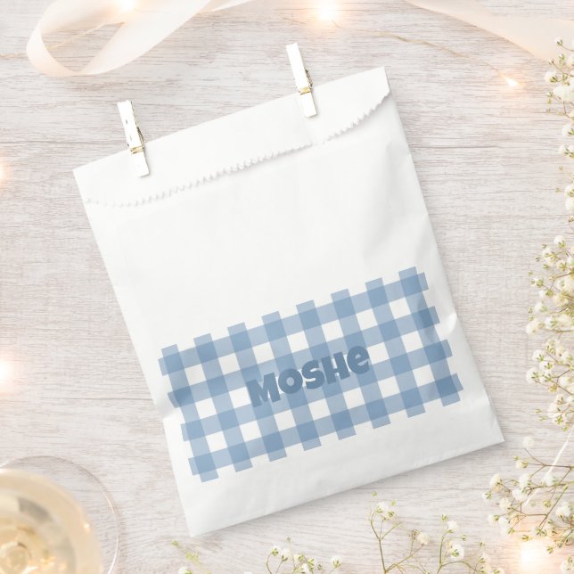 Blue gingham birthday party favour bag (Clipped)