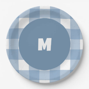 Blue gingham birthday plate
