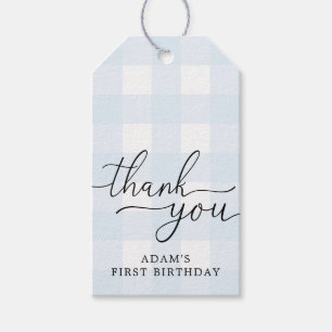 Blue Gingham Birthday Thank You Favour Tag