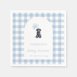 Blue Gingham Black Lab Puppy Dog Baby Shower Napkin