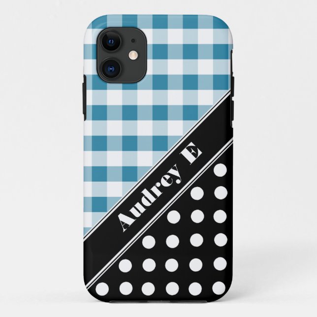 Blue Gingham Black Polka Dot iPhone 5 Case (Back)