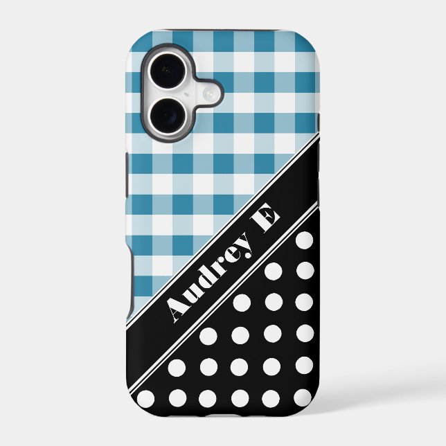 Blue Gingham Black Polka Dot iPhone 5 Case (Back)