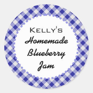 Blue gingham blueberry jam label