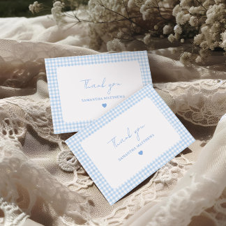 Blue Gingham Boho Boy Baby Shower Thank You Card
