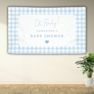 Blue Gingham Boho Watercolor Boy Baby Shower Banner