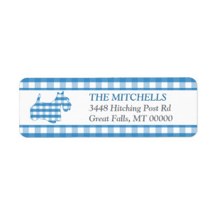 Blue Gingham Border Scottie Dog