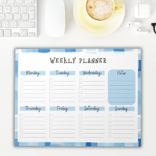 Blue Gingham Border, Undated Weekly Planner Notepad