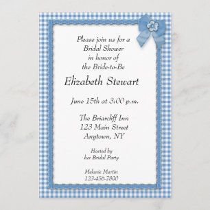 Blue Gingham Border with Faux Ribbon Bridal Shower Invitation