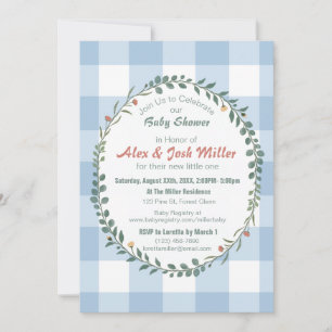 Blue Gingham Botanical Wreath Baby Shower